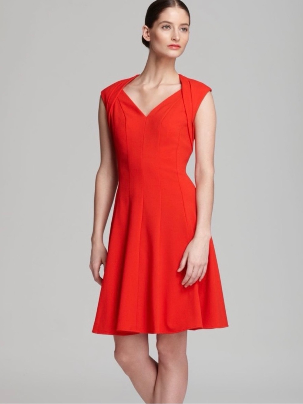 Calvin Klein Fot And Flare Red Casual Chic Medi Red Dress Size 10